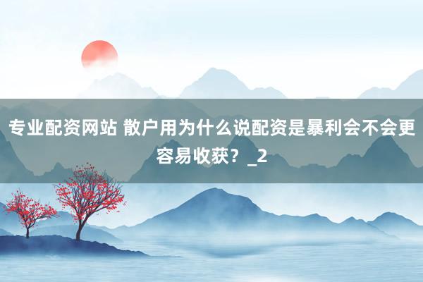 专业配资网站 散户用为什么说配资是暴利会不会更容易收获？_2