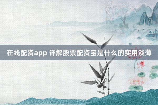 在线配资app 详解股票配资宝是什么的实用淡薄