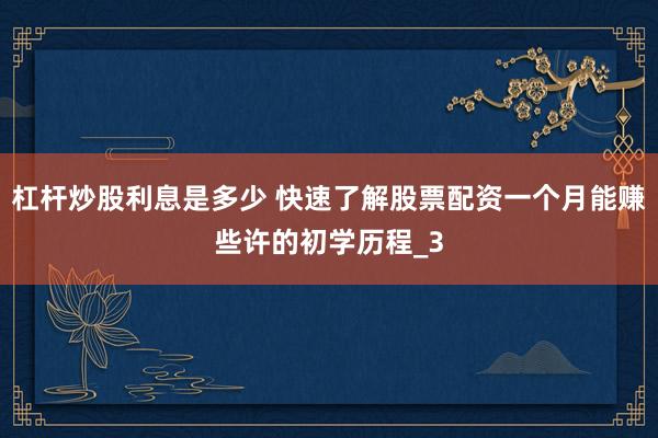 杠杆炒股利息是多少 快速了解股票配资一个月能赚些许的初学历程_3