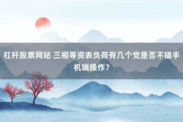 杠杆股票网站 三相等资表负荷有几个党是否不错手机端操作？