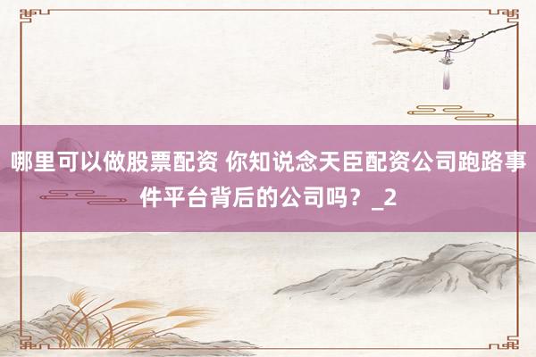 哪里可以做股票配资 你知说念天臣配资公司跑路事件平台背后的公司吗？_2