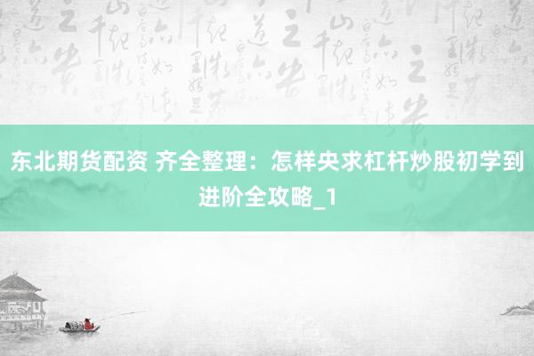 东北期货配资 齐全整理：怎样央求杠杆炒股初学到进阶全攻略_1