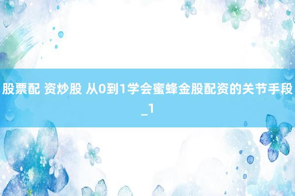 股票配 资炒股 从0到1学会蜜蜂金股配资的关节手段_1