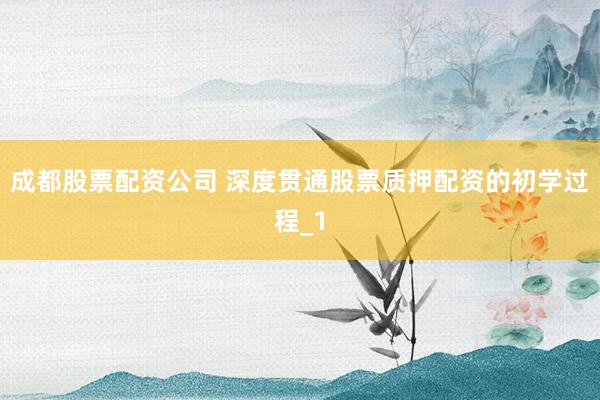 成都股票配资公司 深度贯通股票质押配资的初学过程_1
