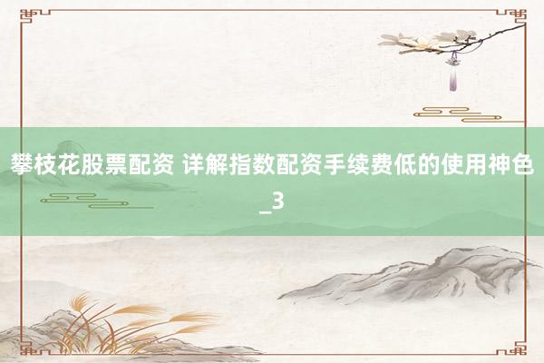 攀枝花股票配资 详解指数配资手续费低的使用神色_3