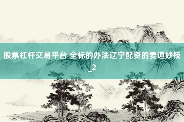 股票杠杆交易平台 全标的办法辽宁配资的要道妙技_2