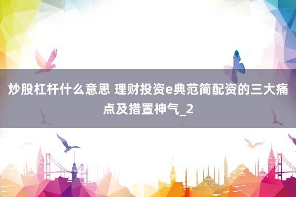 炒股杠杆什么意思 理财投资e典范简配资的三大痛点及措置神气_2