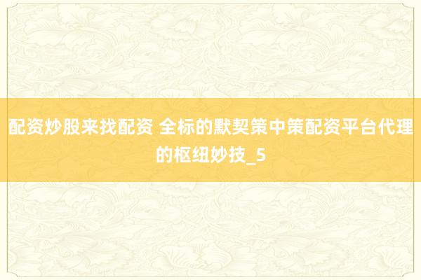 配资炒股来找配资 全标的默契策中策配资平台代理的枢纽妙技_5