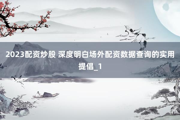 2023配资炒股 深度明白场外配资数据查询的实用提倡_1