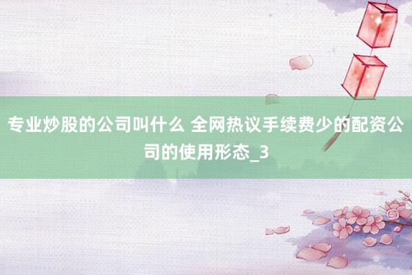 专业炒股的公司叫什么 全网热议手续费少的配资公司的使用形态_3