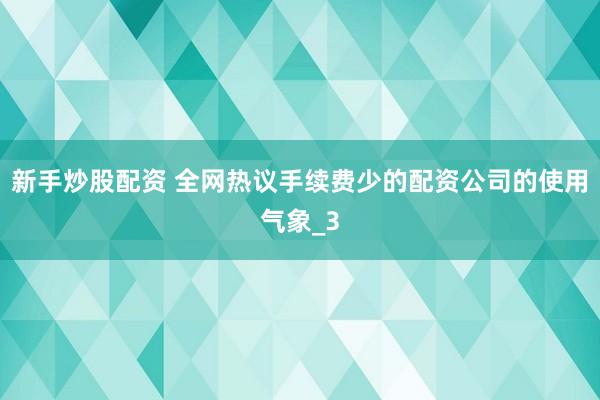 新手炒股配资 全网热议手续费少的配资公司的使用气象_3