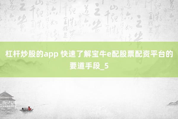杠杆炒股的app 快速了解宝牛e配股票配资平台的要道手段_5
