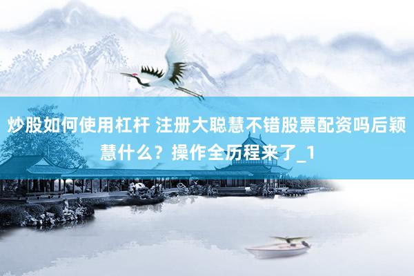 炒股如何使用杠杆 注册大聪慧不错股票配资吗后颖慧什么？操作全历程来了_1