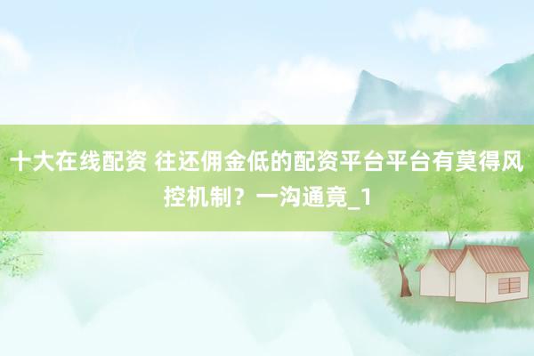 十大在线配资 往还佣金低的配资平台平台有莫得风控机制？一沟通竟_1