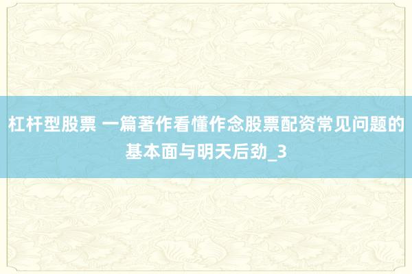 杠杆型股票 一篇著作看懂作念股票配资常见问题的基本面与明天后劲_3